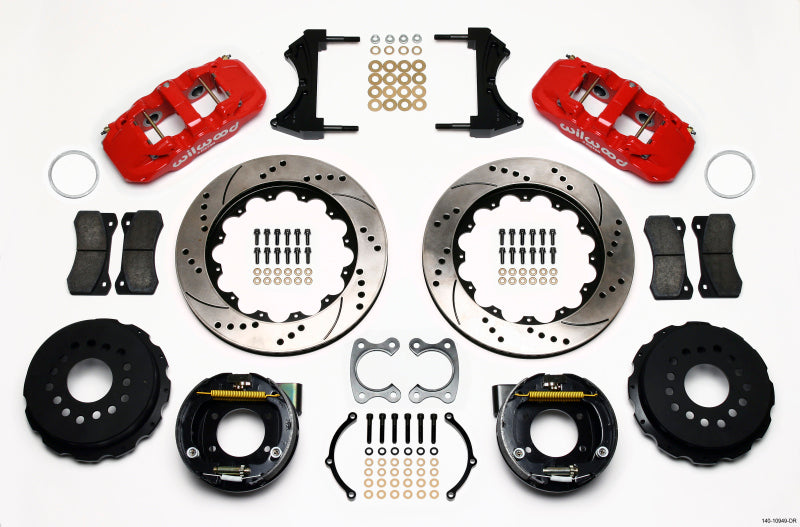 Wilwood AERO4 Rear P-Brake Kit, 14.00", Drilled, Red, Small Ford 2.50" Offset 140-10949-DR Photo - Primary