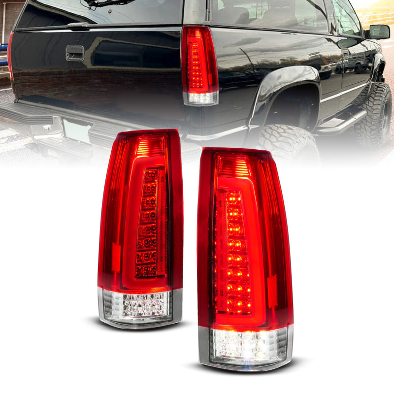 ANZO 88-99 Chevy C/K1500/2500/3500 Full LED Light Tube Taillights Chrome Housing Red/Clear Lens 311484 311484 Photo - Primary