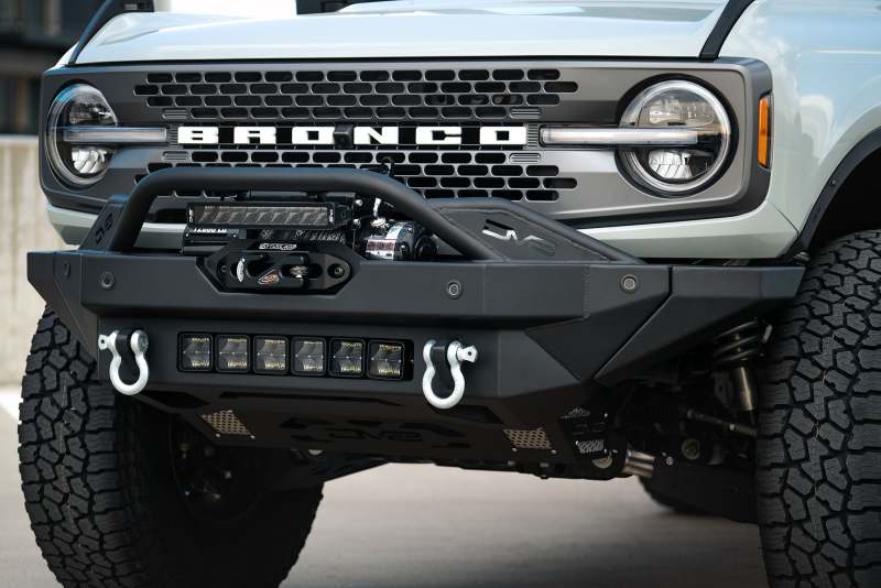 DV8 Offroad 2021+ Ford Bronco Modular Front Bumper Winch Capable w/ Auxiliary Light Mounts FBBR-02 FBBR-02 Photo - Mounted
