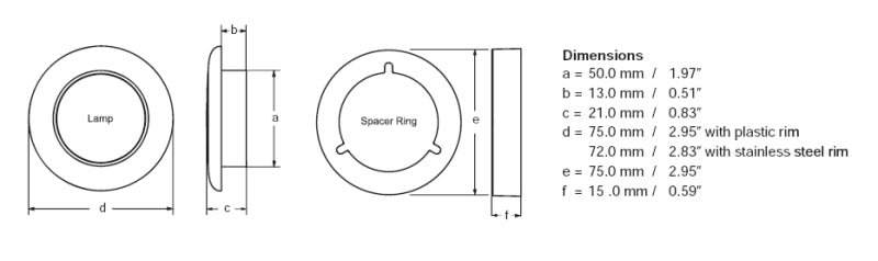 Hella '0500 Series' Slim Line White 12V DC Round Soft LED Courtesy Lig 980500041 Technical Drawing