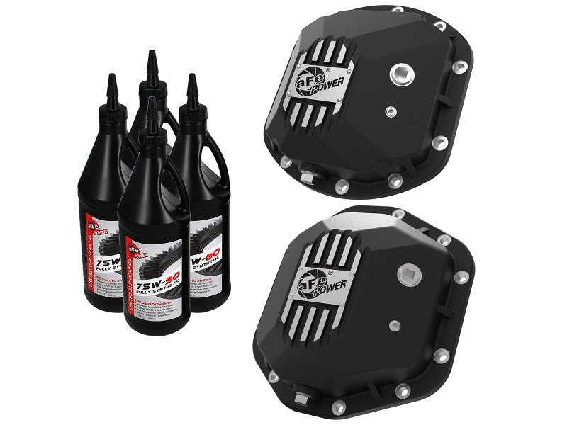 aFe 07-11 Jeep Wrangler JK Street Series Front & Rear Diff. Covers Black w/ Machined Fins/Gear Oil 46-7113AB 46-7113AB Photo - Primary