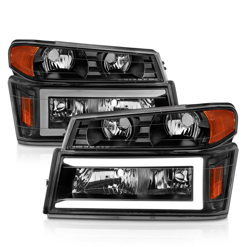 ANZO 04-12 GM Colorado/Canyon/I-Series Crystal Headlights - w/ Light Bar Black Housing 4pcs 111558 111558 Photo - Unmounted