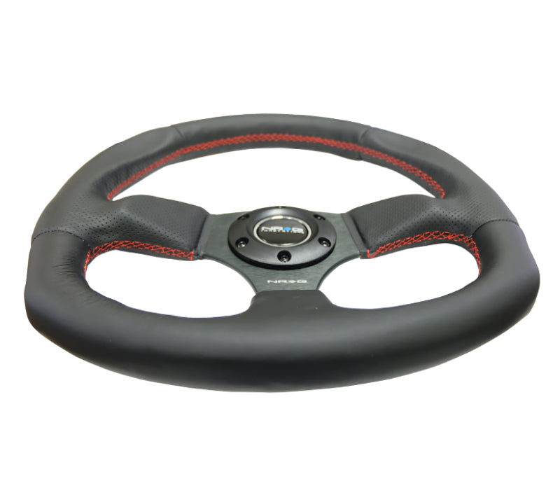 NRG Flat Bottom Style Reinforced Leather Steering Wheel RED stitch 320mm RST-009R-RS Photo - Primary
