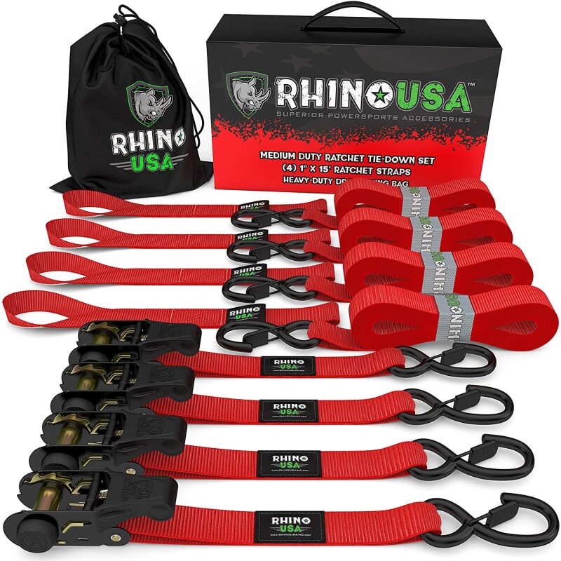 Rhino USA Medium Duty Ratchet Strap Tie-Down 4-Pack (Red) RCHT-4PACK-RED RCHT-4PACK-RED Photo - Primary