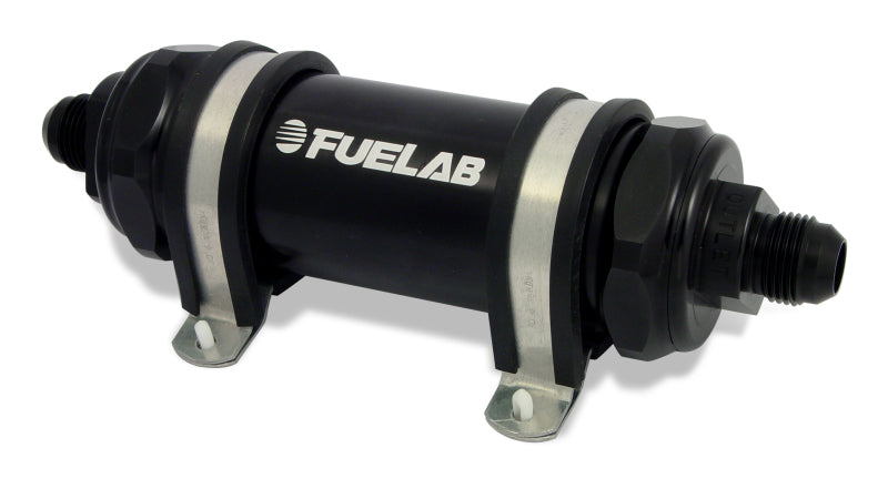 Fuelab 858 In-Line Fuel Filter Long -10AN In/Out 10 Micron Fabric w/Check Valve - Black 85802-1 85802-1 Photo - Primary