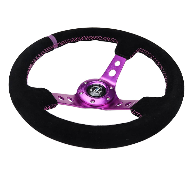 NRG Reinforced Steering Wheel (350mm / 3in. Deep) Black Suede w/Purple Center & Purple Stitching RST-006S-PP RST-006S-PP Photo - Primary