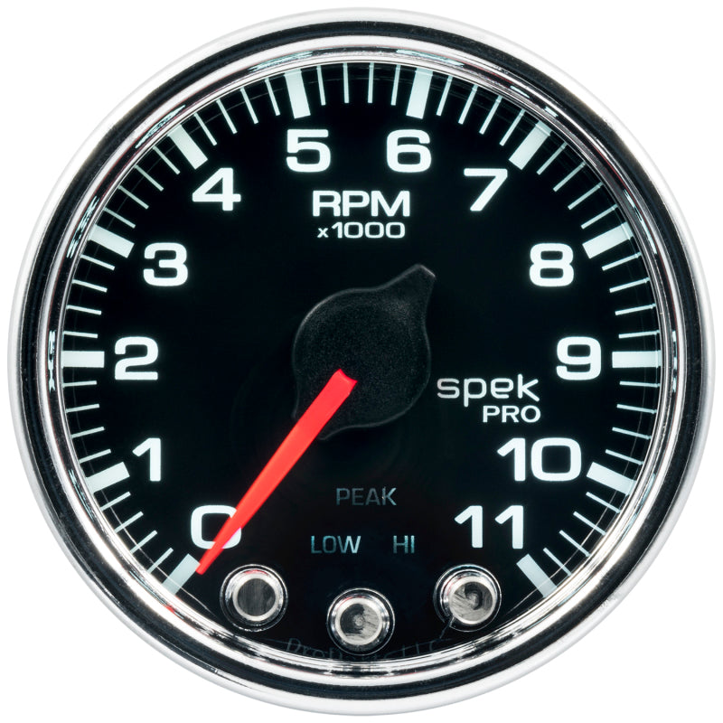 Autometer Spek-Pro Gauge Tach 2 1/16in 11K Rpm W/ Shift Light & Peak Mem Blk/Chrm P33631 P33631 User 1