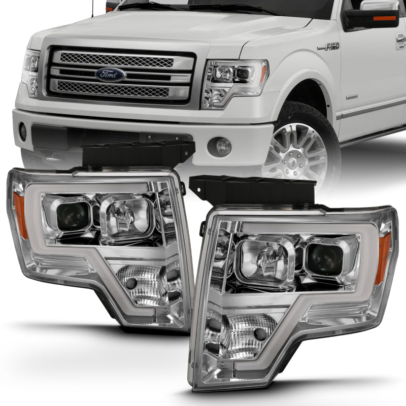 ANZO 2009-2014 Ford F-150 Projector Headlight Plank Style Chrome Amber 111444 111444 Photo - lifestyle view