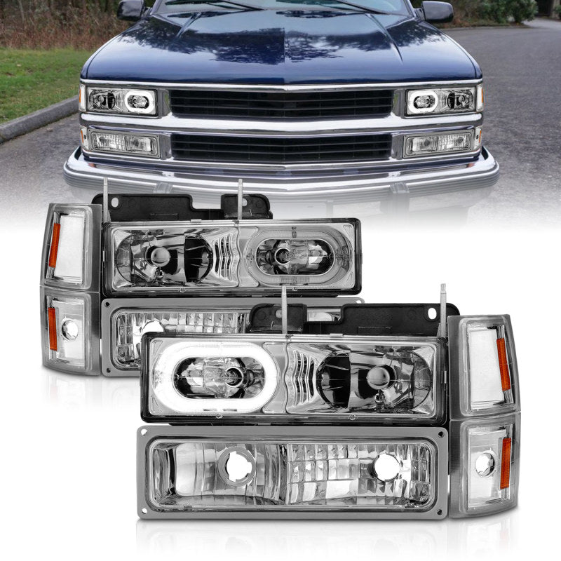 ANZO 88-98 Chevrolet C1500 Crystal Headlights Chrome Housing w/ Signal and Side Marker Lights 111508 111508 Photo - Primary