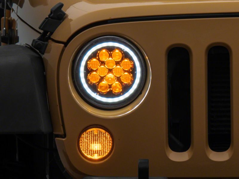Raxiom 07-18 Jeep Wrangler JK Axial Spider LED Headlights w/Angel Eye Halo- Blk Housing (Clear Lens) J152602 J152602 Photo - Close Up