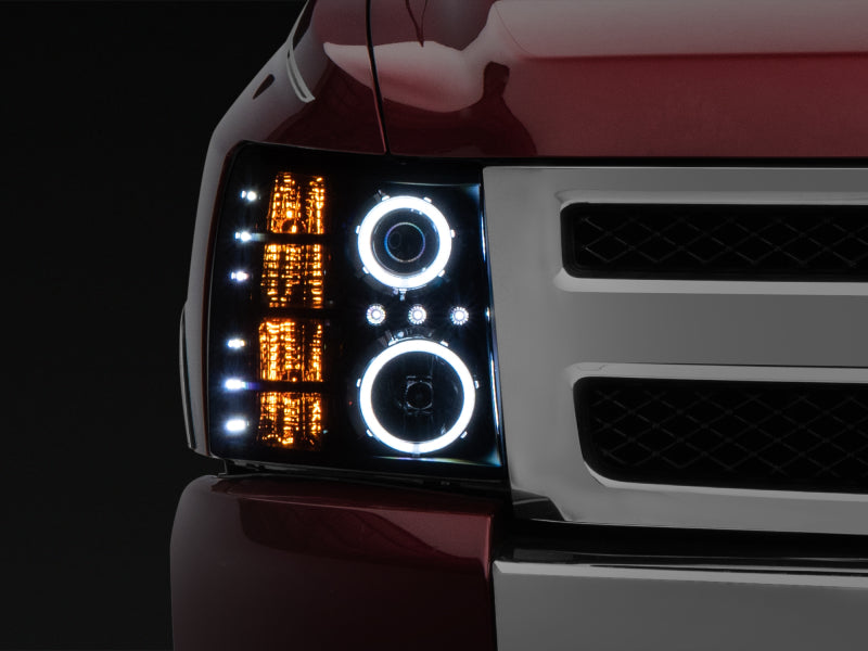 Raxiom 07-13 Silverado 1500 Super White LED Halo Projector Headlights- Black Housing (Clear Lens) S112717 S112717 Photo - Close Up