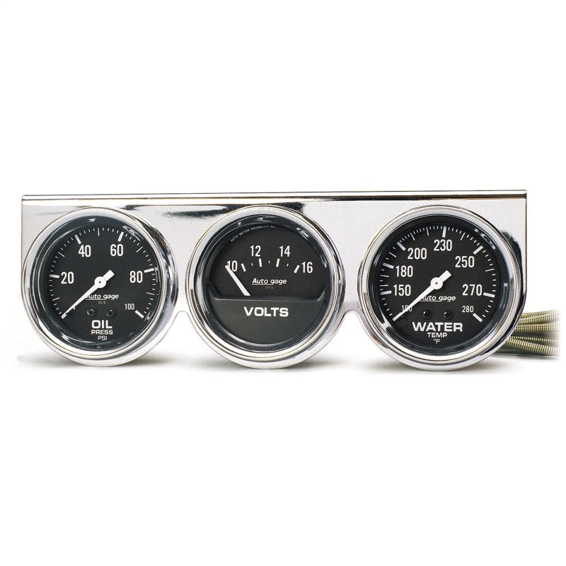 Autometer Gauge Console Oilp/Wtmp/Volt 2-5/8" 100 Psi/280 °F/16V Blk Dial Chrome 2399 Photo - Primary