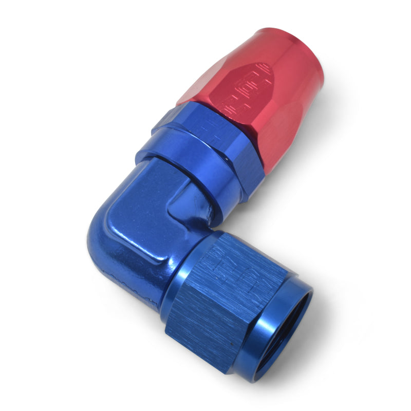 Russell 90° Forged Aluminum Swivel Hose End - Red / Blue 613650 Photo - out of package
