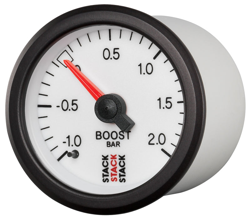 Autometer Stack 52mm -1 to +2 Bar T-Fitting 0.187in Barb (M) Mechanical Boost Pressure Gauge - White ST3161 ST3161 User 2