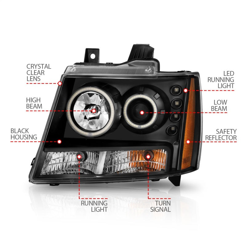 Anzo 2007-2013 Chevrolet Avalanche Projector Headlights w/ Halo Black(CCFL) 111109 Photo - Unmounted