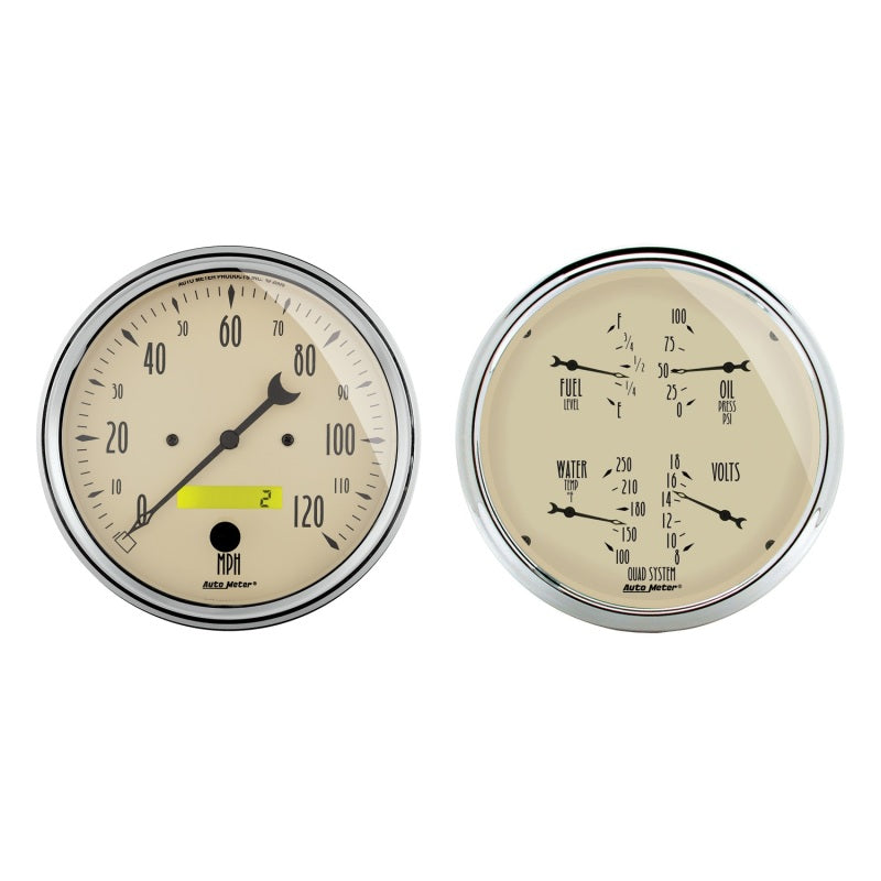 Autometer Gauge Kit, 2 Pc., Quad & Speedometer, 5", Antique Beige 1803 Photo - Primary