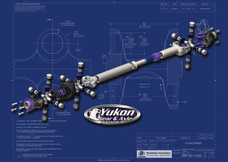 Yukon Gear Heavy Duty Driveshaft for 12-16 Jeep JK Front M/T Only YDS010 YDS010 Technical Drawing