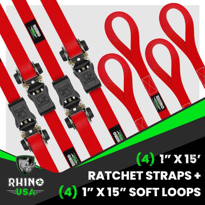 Rhino USA Medium Duty Ratchet Strap Tie-Down 4-Pack (Red) RCHT-4PACK-RED RCHT-4PACK-RED User 1