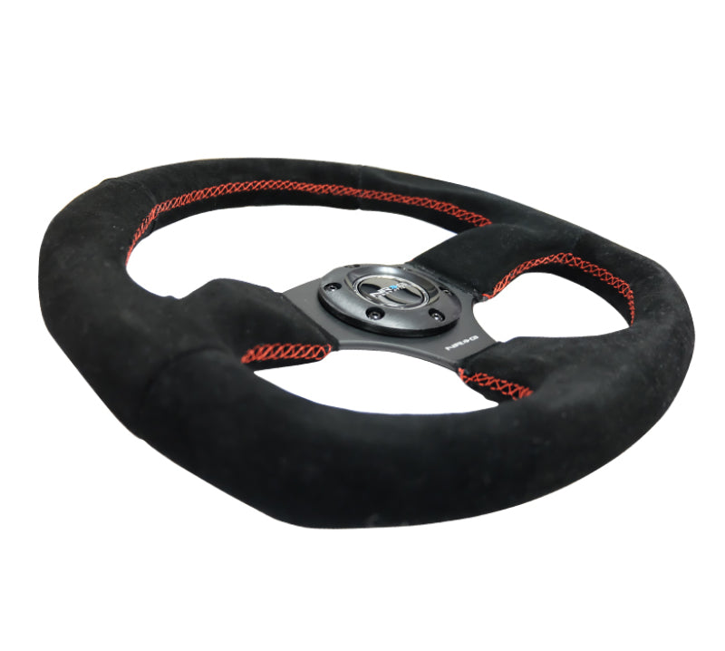 NRG Reinforced Steering Wheel - Suede Leather Steering Wheel w/ RED stitch RST-009S-RS Photo - Primary
