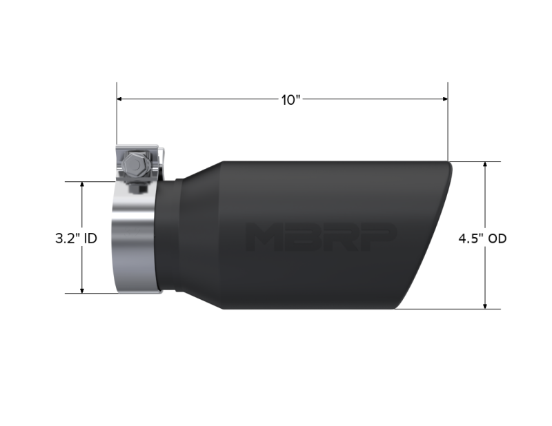 MBRP Universal Tip 4.5in OD / 3.2in Inlet / 10in Length / Angled Cut Rolled End - Black T5196BLK T5196BLK Photo - Close Up