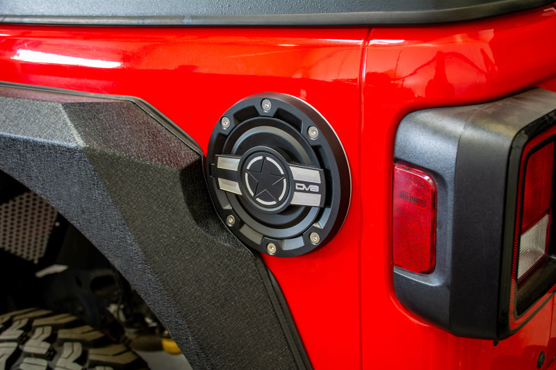 DV8 Offroad 2018+ Jeep JL Aluminum Fuel Door for 20-Pres Wrangler D-JL-190004-MIL D-JL-190004-MIL Photo - Mounted