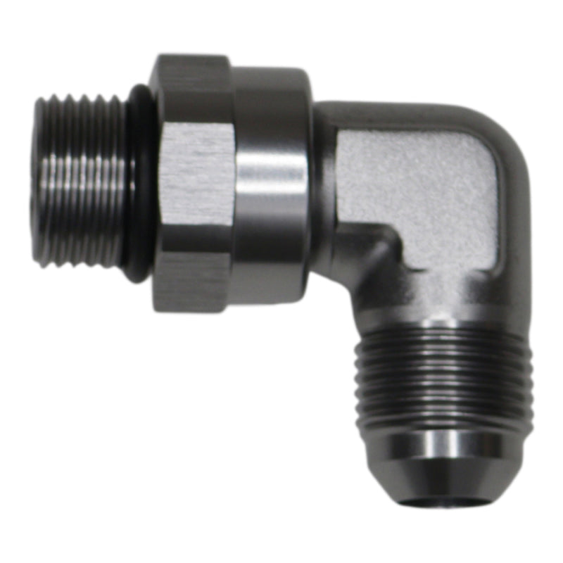 DeatschWerks 8AN ORB Male Swivel to 8AN Male Flare 90-Degree Fitting - Anodized DW Titanium 6-02-0411 6-02-0411 Photo - Primary