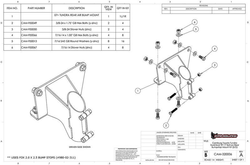 Camburg 07-21 Toyota Tundra 2wd/4wd Bolt-on Rear FOX 2.0 Bump Stop Mount Kit (S/O) CAM-320006 CAM-320006 User 7