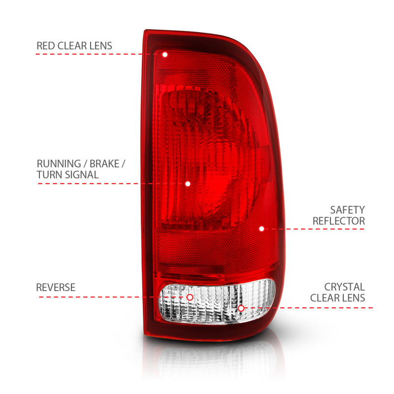 ANZO 1997-2003 Ford F-150 Taillight Red/Clear Lens (OE Replacement) 311307 311307 Photo - Unmounted