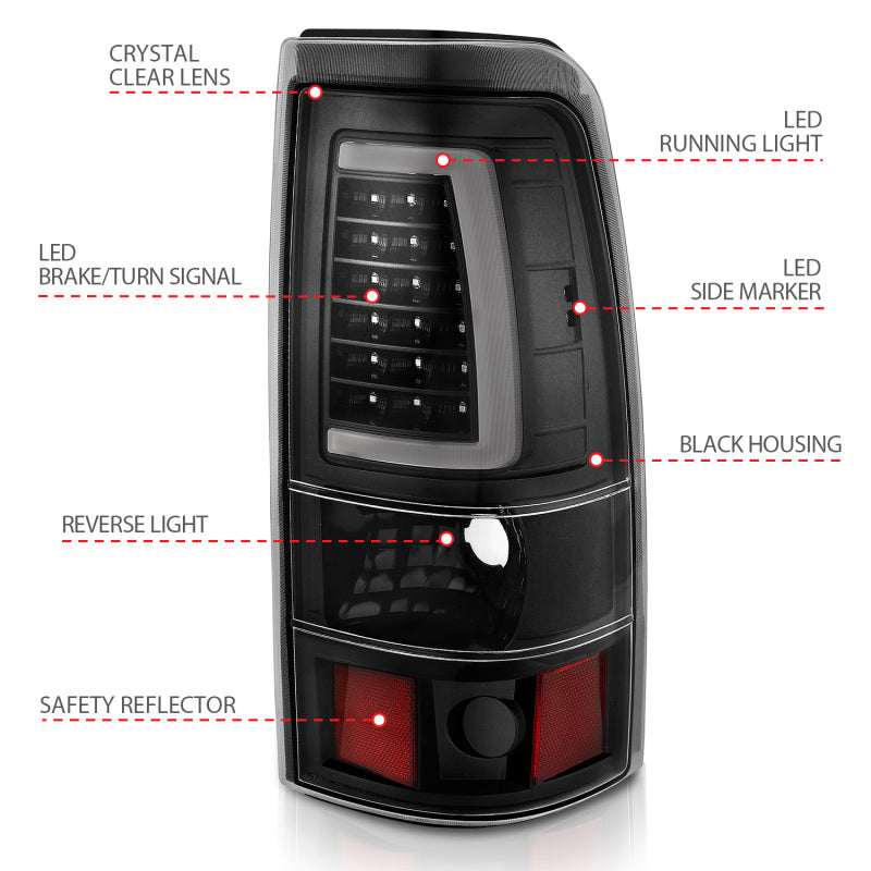 ANZO 1999-2002 Chevy Silverado 1500 LED Taillights Plank Style Black w/Clear Lens 311330 311330 User 3