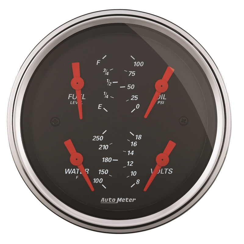 Autometer 3-3/8" Quad Gauge, 100 Psi/100-250 °F/8-18V/0-90 ?, Designer Black 1414 Photo - Primary
