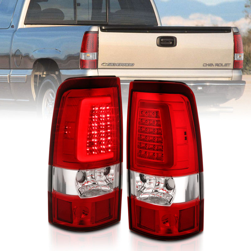 ANZO 1999-2002 Chevy Silverado 1500 LED Taillights Plank Style Chrome With Red/Clear Lens 311332 311332 Photo - Primary