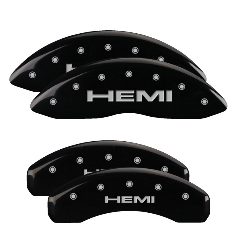MGP 4 Caliper Covers Engraved Front & Rear Hemi Black finish silver ch 12088SHEMBK 12088SHEMBK Photo - Primary