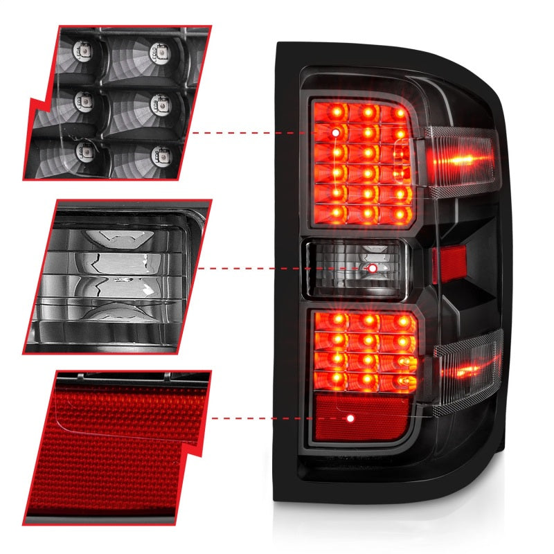 ANZO 15-19 Chevy Silverado 2500HD/3500HD (Factory Halogen Only) LED Tail Lights Black w/Clear Lens 311423 311423 Photo - Unmounted