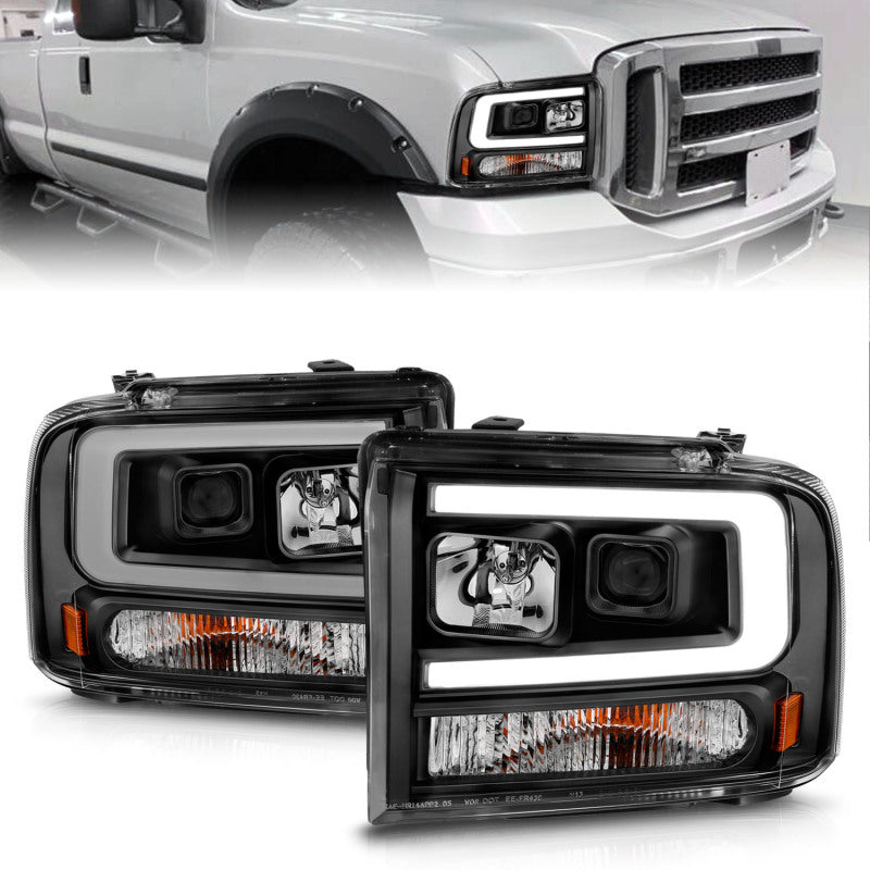 ANZO 99-04 Ford F250/F350/F450/Excursion (excl 99) Projector Headlights - w/ Light Bar Black Housing 111551 111551 Photo - Primary