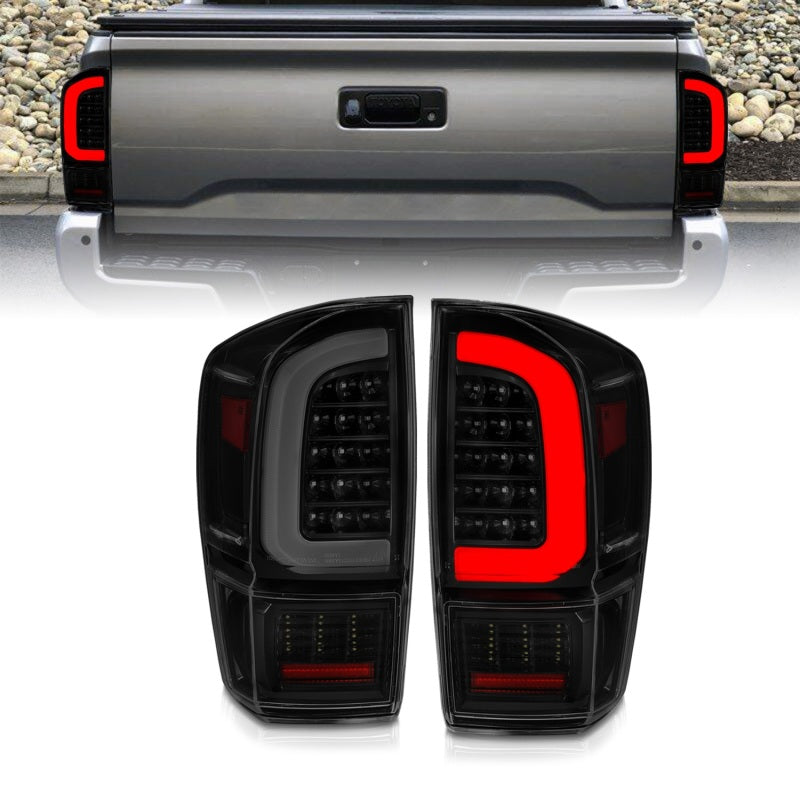 ANZO 16-21 Toyota Tacoma LED Tail Lights - w/ Light Bar Sequential Black Housing & Smoke Lens 311401 311401 Photo - Primary
