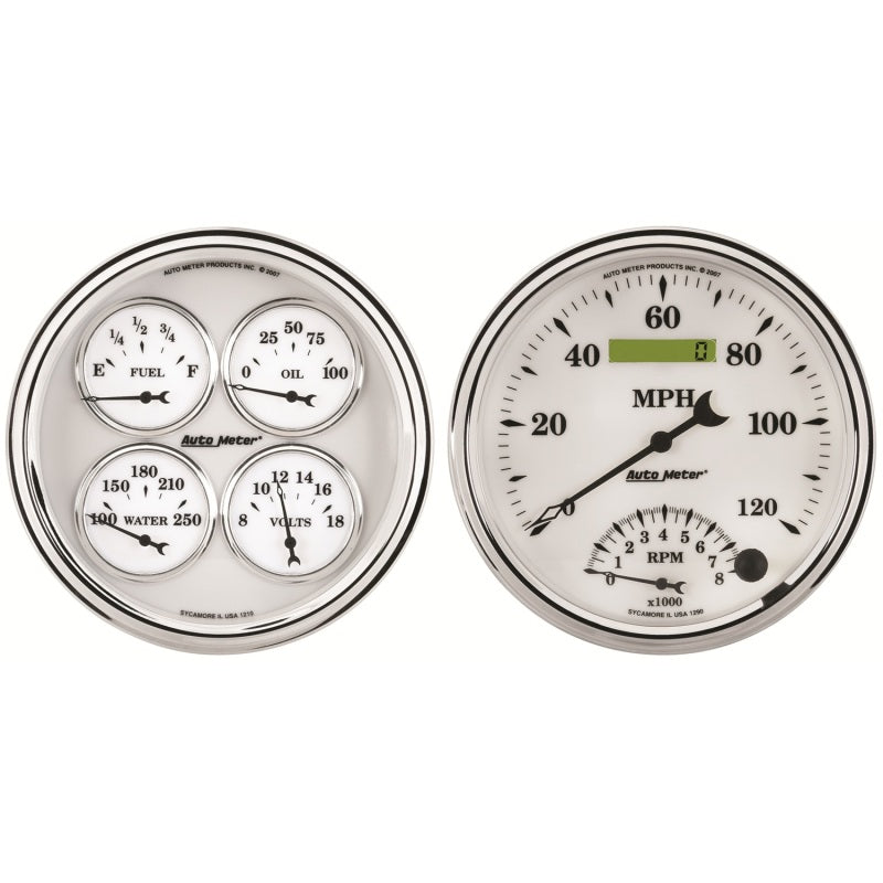 AutoMeter Gauge Kit 2 Pc. Quad & Tach/Speedo 5in. Old Tyme White II 1203 1203 Photo - Primary