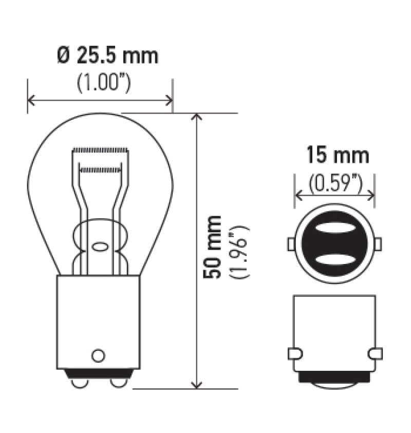 Hella BULB 1176 12V 17/8W BA15d S8 - Min Qty 10 (211656641) 1176 1176 Technical Drawing