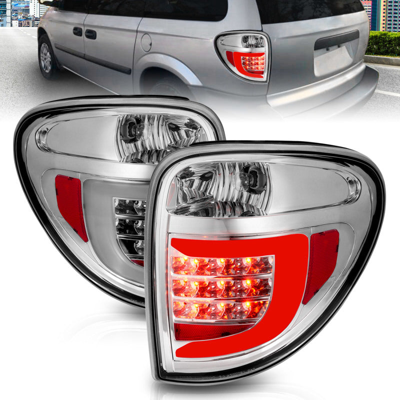ANZO 2004-2007 Dodge Grand Caravan LED Tail Lights w/ Light Bar Chrome Housing Clear Lens 311367 311367 Photo - Primary