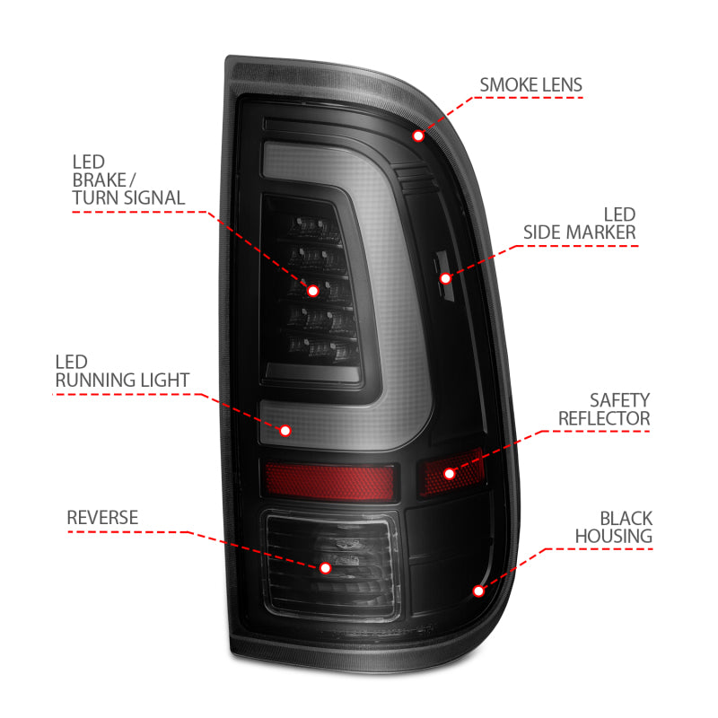 ANZO 2008-2016 Ford F-250 LED Tail w/ Lights Bar Black Housing Smoke Lens 311379 311379 Photo - Unmounted