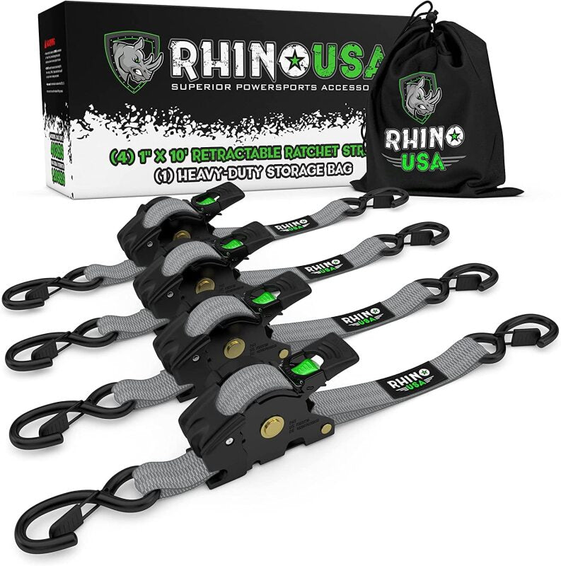 Rhino USA Retractable Ratchet Straps (4Pk 1Inx10Ft) (Gray) TD-RSRE1X10-GRY TD-RSRE1X10-GRY Photo - Primary