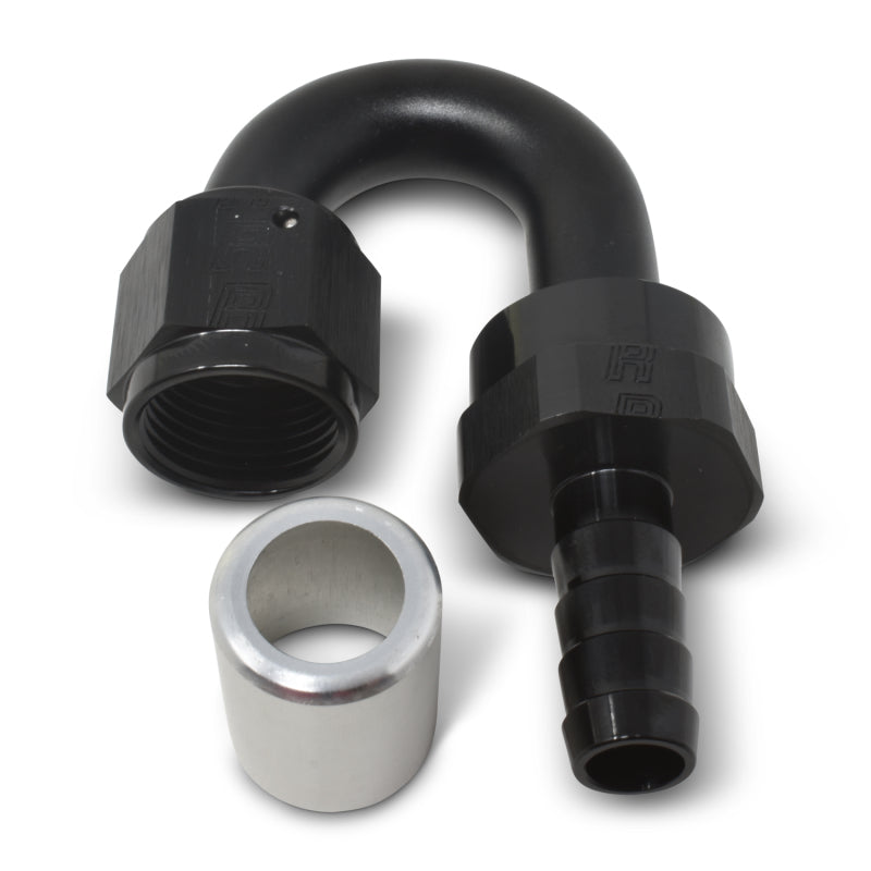 Russell Crimp-On 180° Tight Radius Hose End - Black / Silver 610573 Photo - out of package