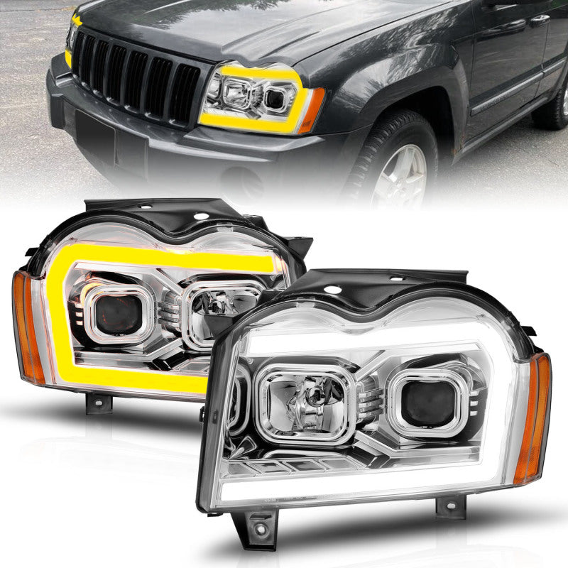 ANZO 05-07 Jeep Grand Cherokee Projector Headlights - w/ Light Bar Switchback Chrome Housing 111544 111544 Photo - Unmounted
