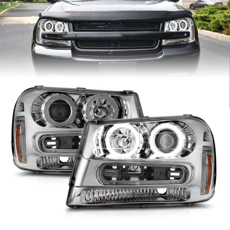 ANZO 02-09 Chevrolet Trailblazer Projector Headlights w/ Halo Chrome Housing (Non-LT Models) 111573 111573 Photo - Primary
