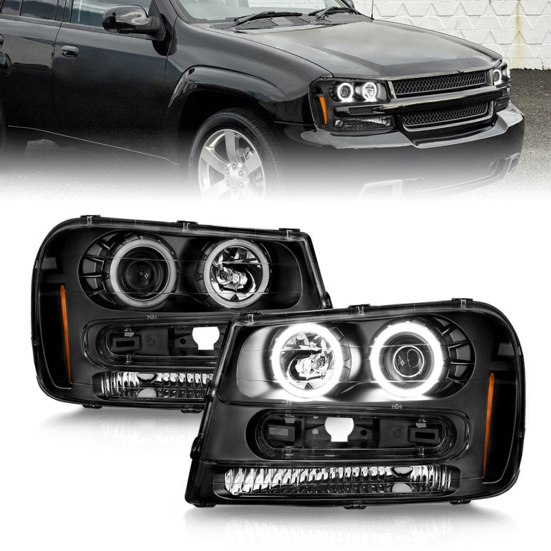 ANZO 02-09 Chevrolet Trailblazer (Will Not Fit 06-09 LT) Projector Headlights w/Halo Black Housing 111572 111572 Photo - Primary