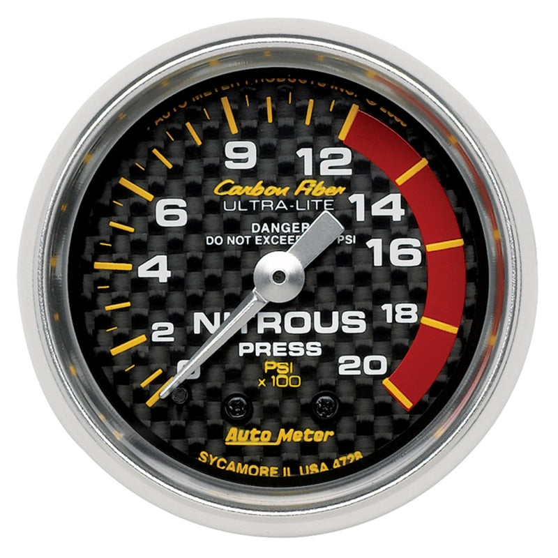 Autometer Gauge, Nitrous Pressure, 2 1/16", 1600Psi, Mechanical, Carbon Fiber 4728 Photo - Primary