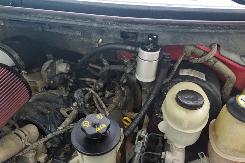 J&L 05-10 Ford F-150 5.4L Driver Side Oil Separator 3.0 - Clear Anodized 3033D-C 3033D-C Photo - Mounted