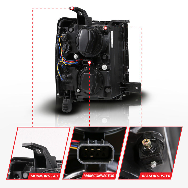 ANZO 14-15 Chevy Silverado 1500 Black Dual Switchback+Sequential LED Tube Sq. Projector Headlights 111617 111617 User 4