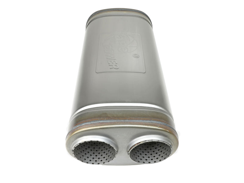 aFe MACH Force-Xp 409 SS Muffler 3in Dual Inlet/Dual Outlet 5in H x 8in W x 18in L - Oval Body 49M00055 49M00055 Photo - Unmounted