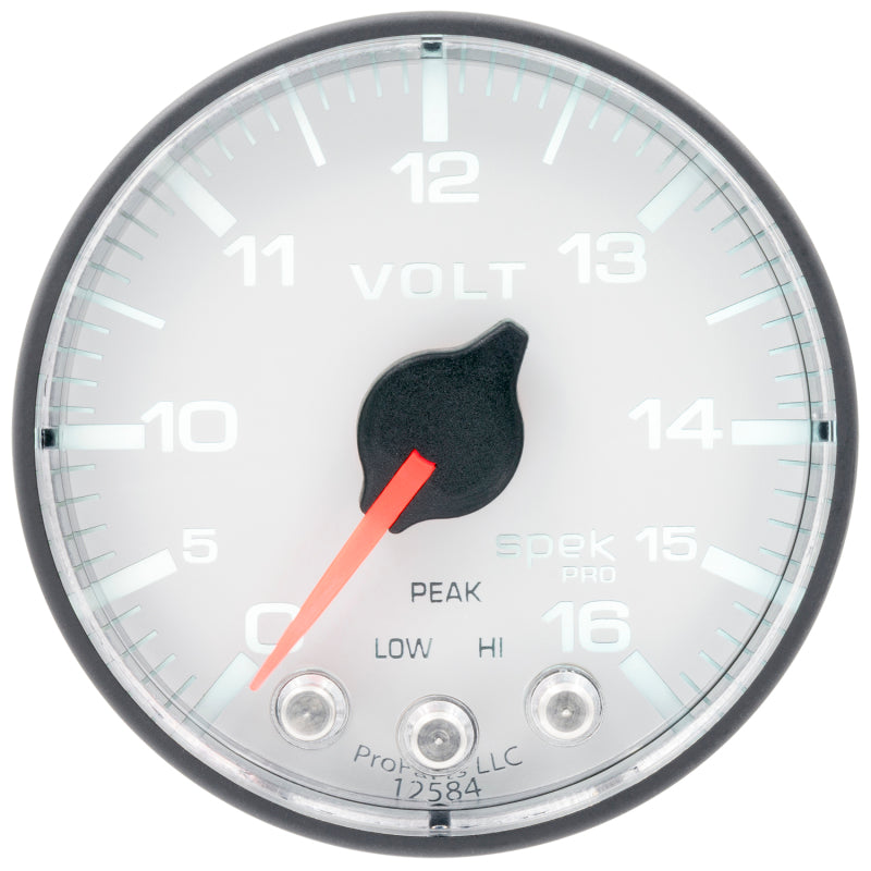 Autometer Spek-Pro Gauge Voltmeter 2 1/16in 16V Stepper Motor W/Peak & Warn Wht/Blk P344128 P344128 User 2