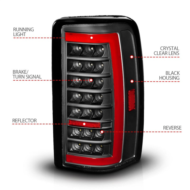 ANZO 00-06 Chevrolet Tahoe / GMC Yukon Full LED Taillights w/ Lightbar Black Housing/Clear Lens 311448 311448 Photo - Unmounted